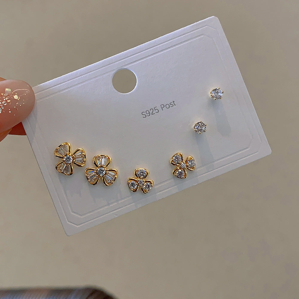 Zircon Set One Card Three Pairs Earrings
