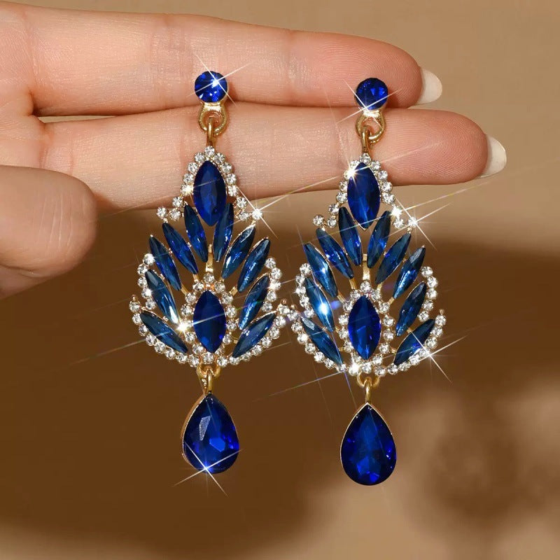 Women's Luxury Generous Long Shining Crystal Eardrops Fashion Wedding For Earrings