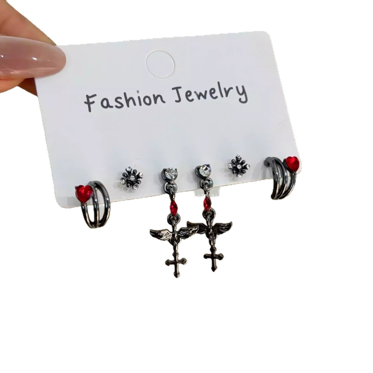 Dark Magic Wing Earings Sweet Cool Niche Personality Cross Asterism Earrings