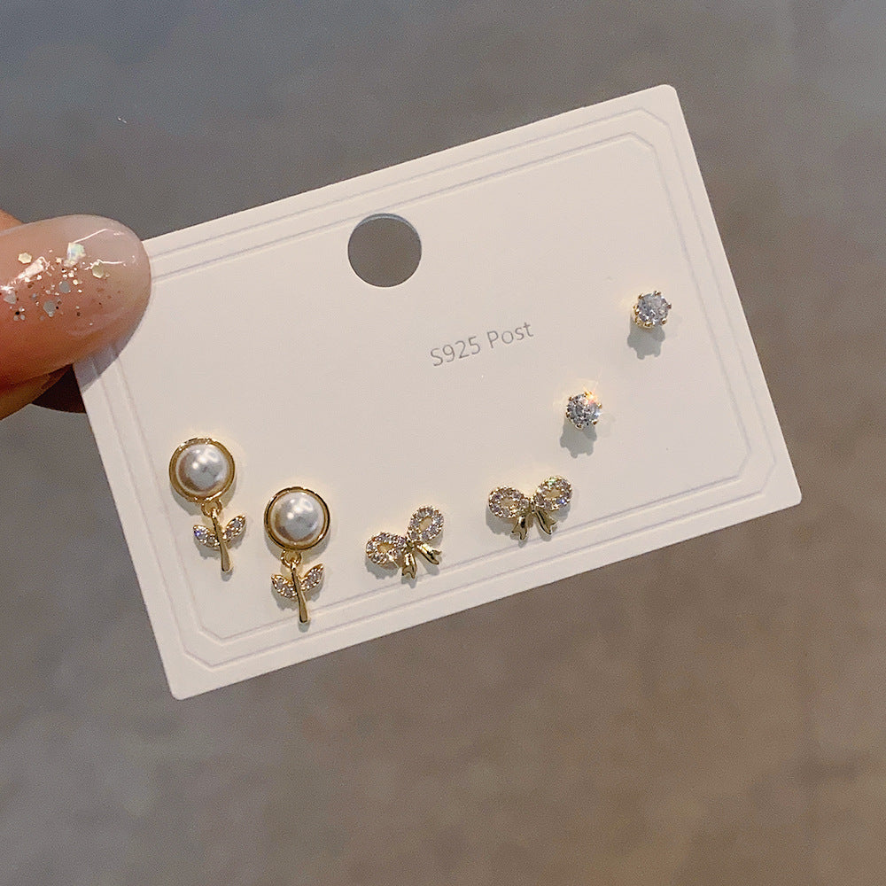 Zircon Set One Card Three Pairs Earrings
