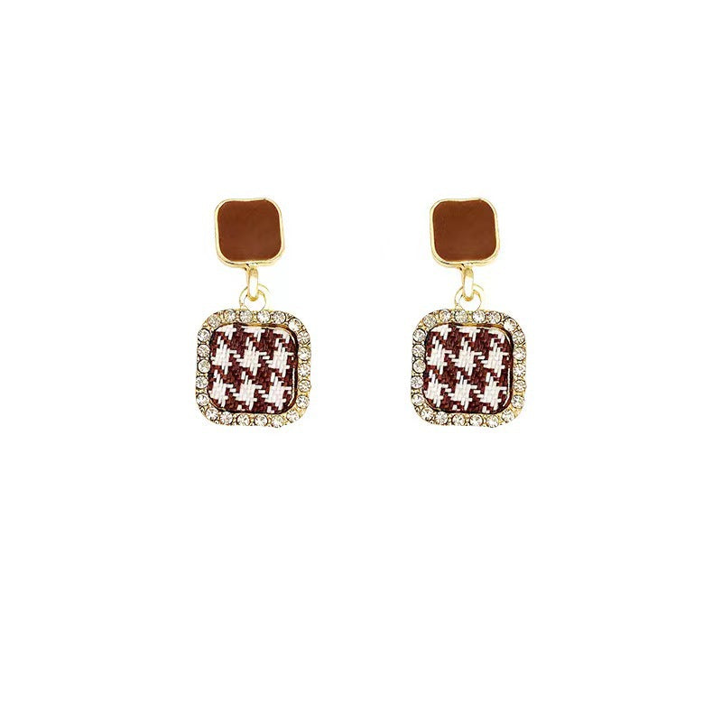 Brown Small Square Geometric Ear French Earrings