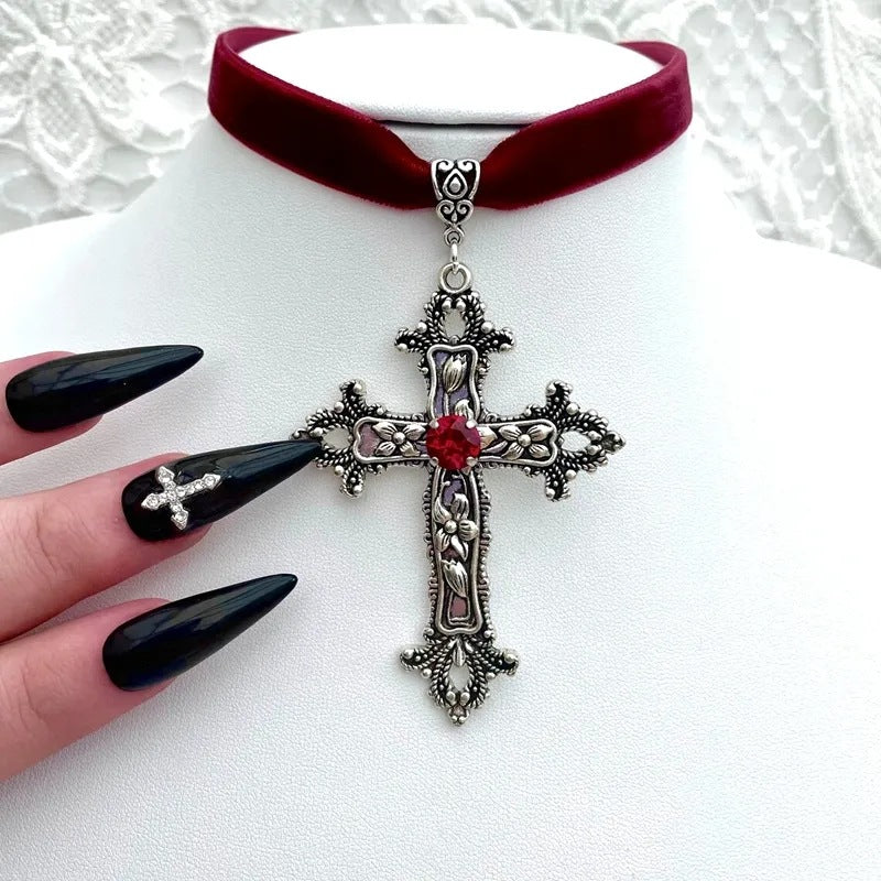 Large Cross Black Veet For Her Necklaces