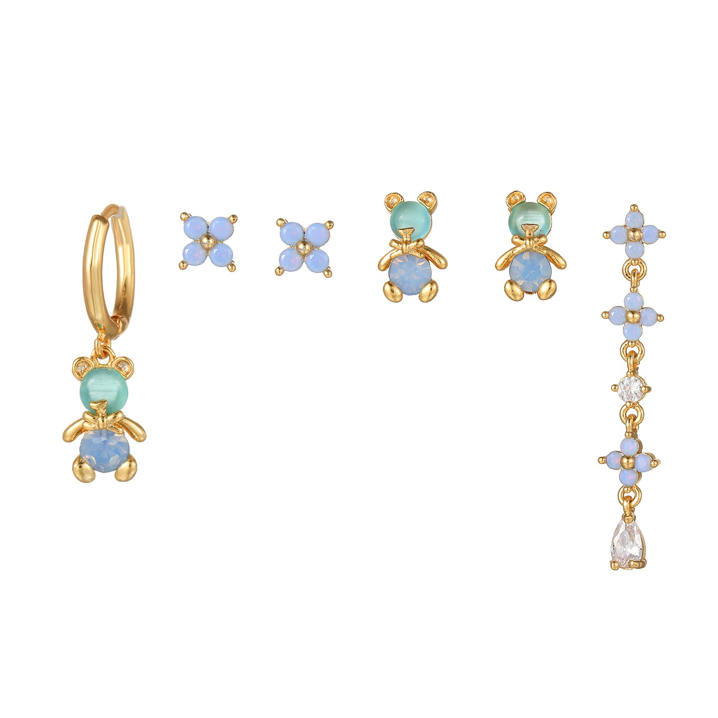 Bear Flower Set Fashion Artistic Ear Earrings