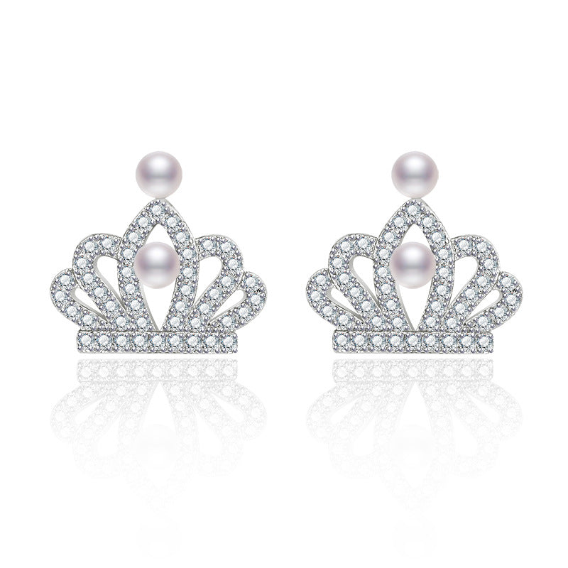 Women's Crown Pearl Rhinestone Refined Simple Fashion Ear Earrings