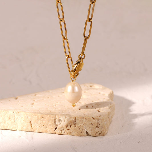Women's Stainless Steel Clip Chain Pearl Y-shaped Necklaces