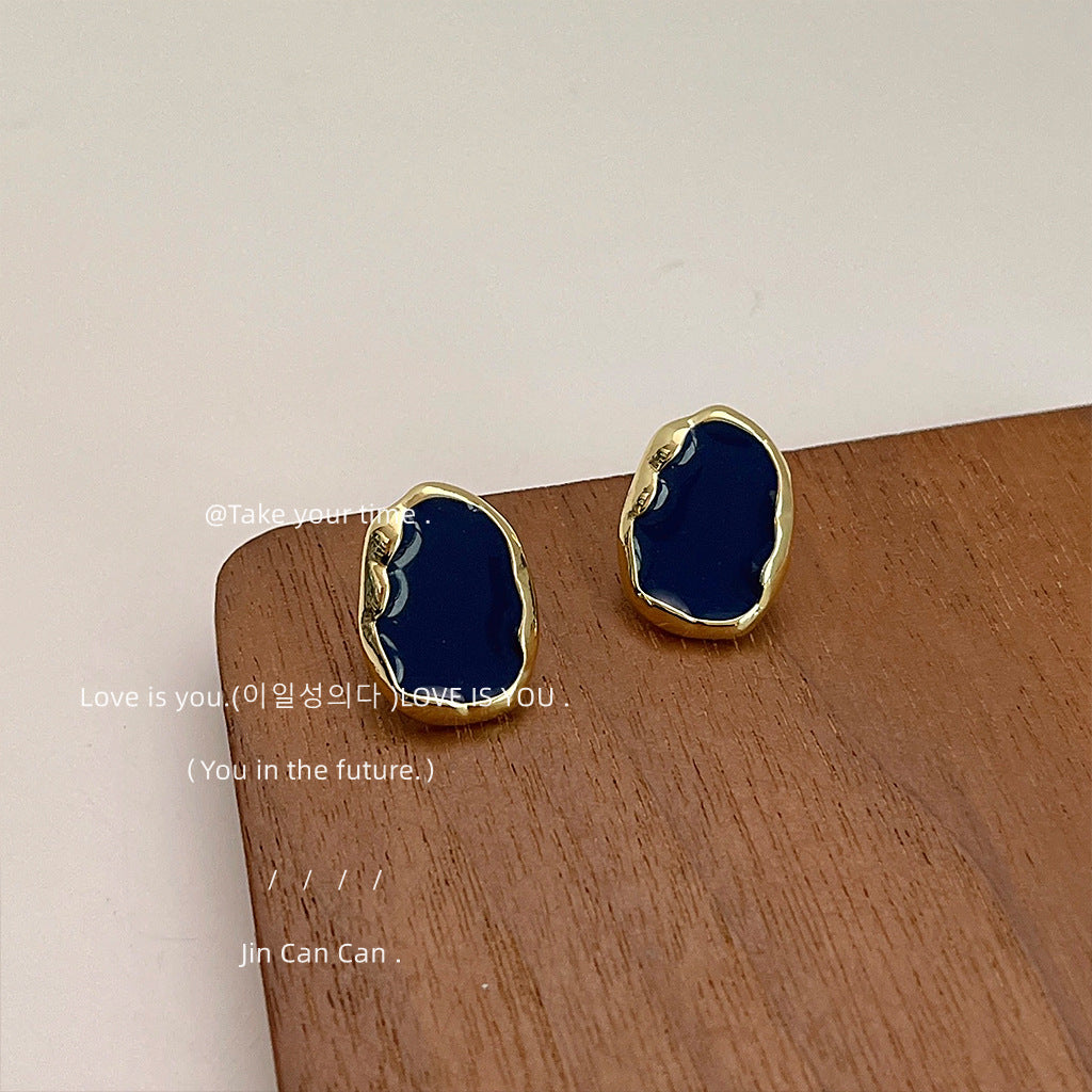 Blue High-grade Sier Needle Plated Geometric Irregular Ear Drip Earrings