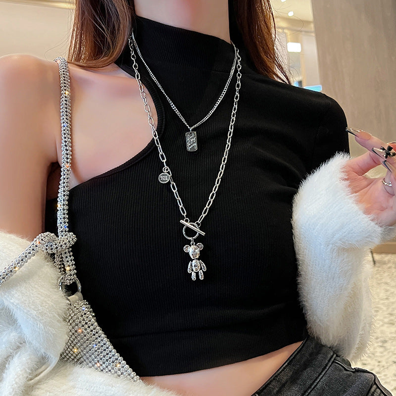 Women's Chain Trendy Niche Long Bear Pendant Double Necklaces
