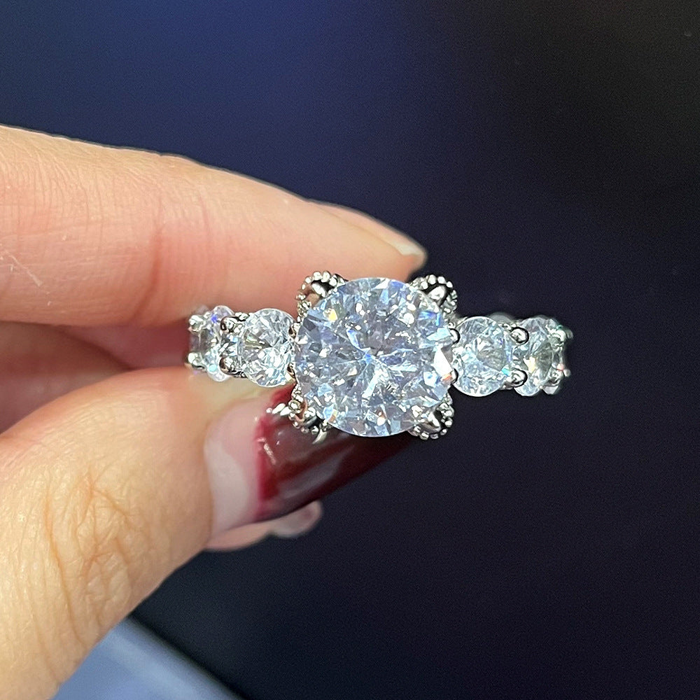 Women's Simple Floral Imitation Diamond Wedding Copper Rings