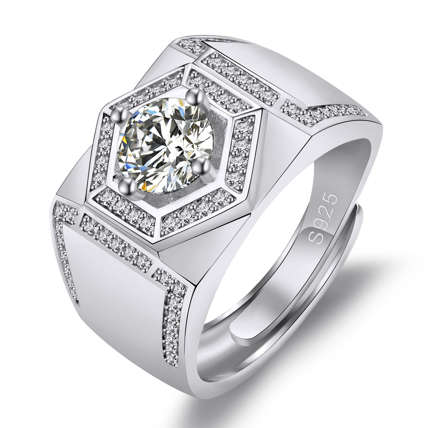 Herrenringe mit imitiertem Moissanit-Karat-Diamant, platiniert