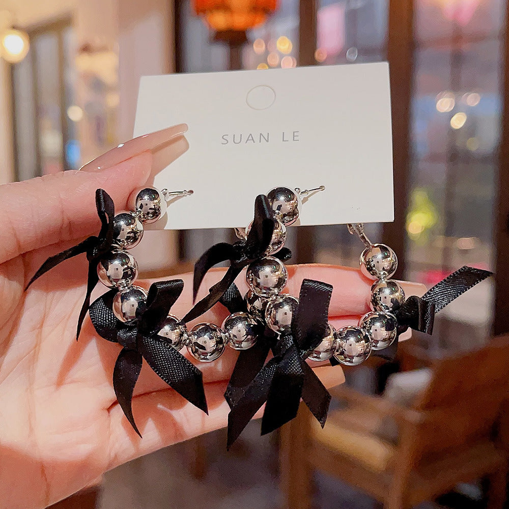 French Style Black Vintage Bow Ear Earrings
