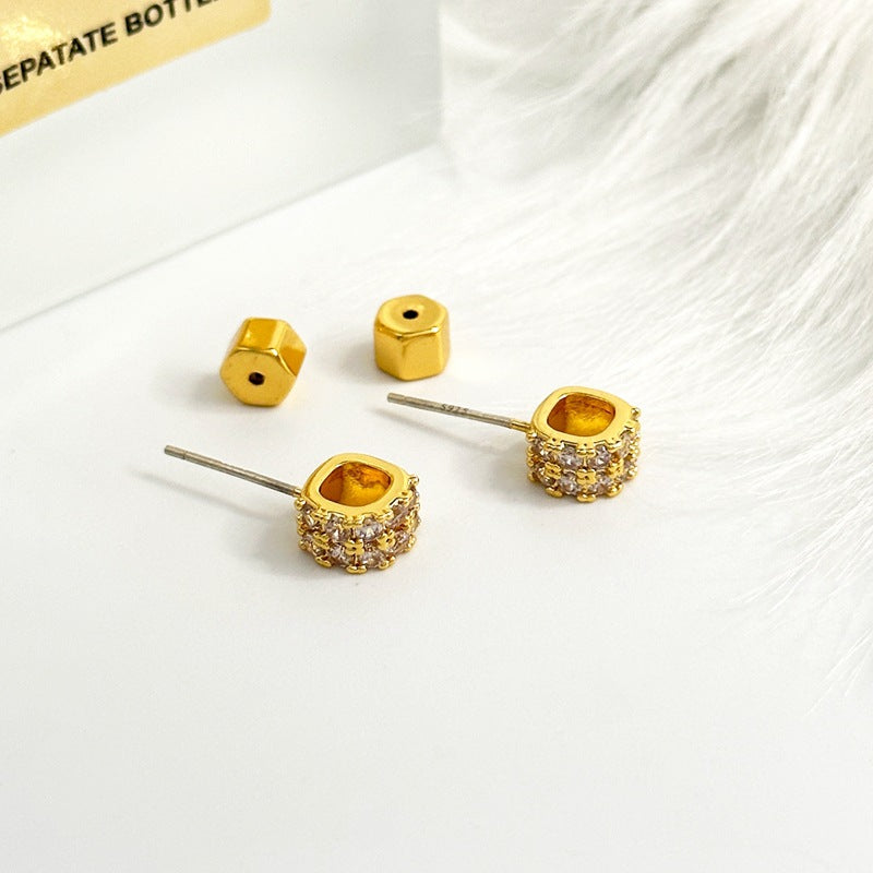 Women's Petite Inlaid Zircon Design Square Hollow Earrings