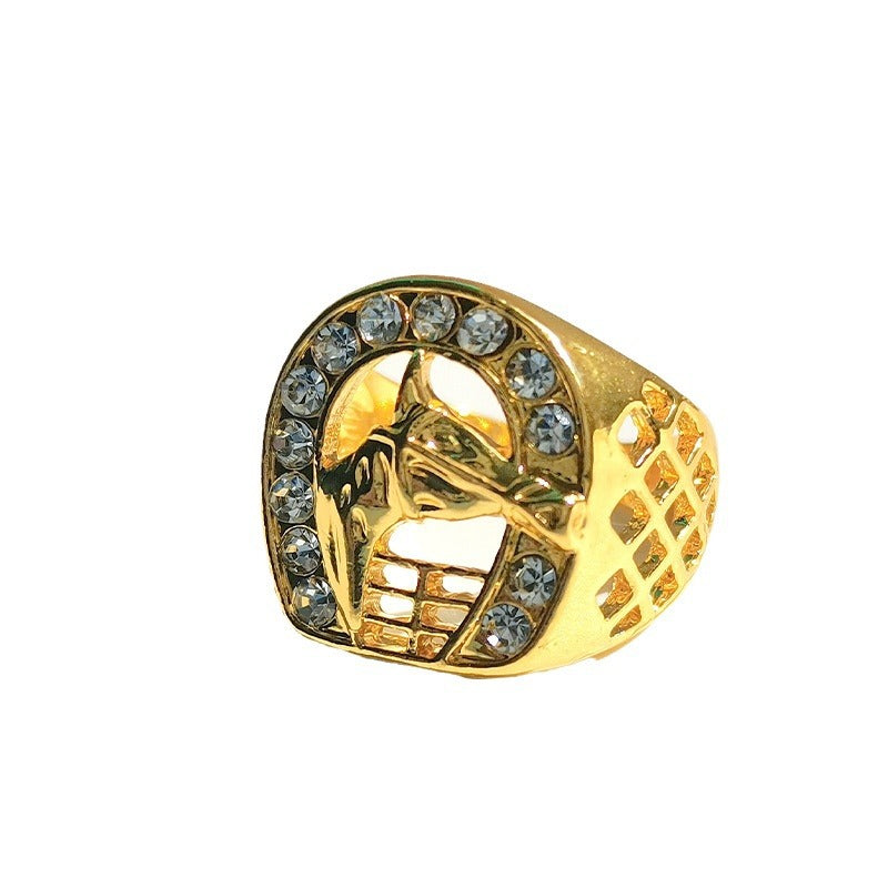Herren-Brokat-Hip-Hop-vergoldete Diamant-Pferderinge