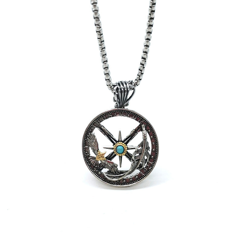 Men's Feather Eagle Compass Trendy Personality Hollow Necklaces