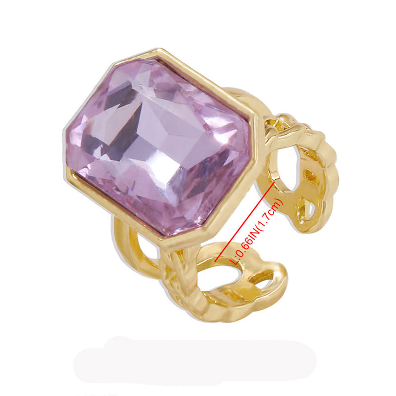 Square Gemstone Female Temperament Personality Retro Rings