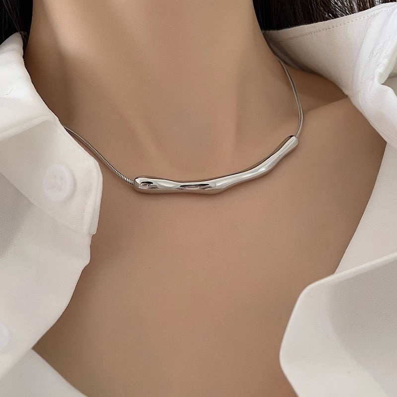 Titanium Steel Irregular Pleated Female Summer Clavicle Necklaces