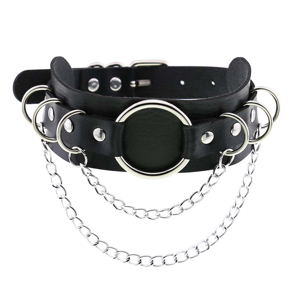 Colliers de clavicule en métal de personnalité en forme de O en cuir Punk