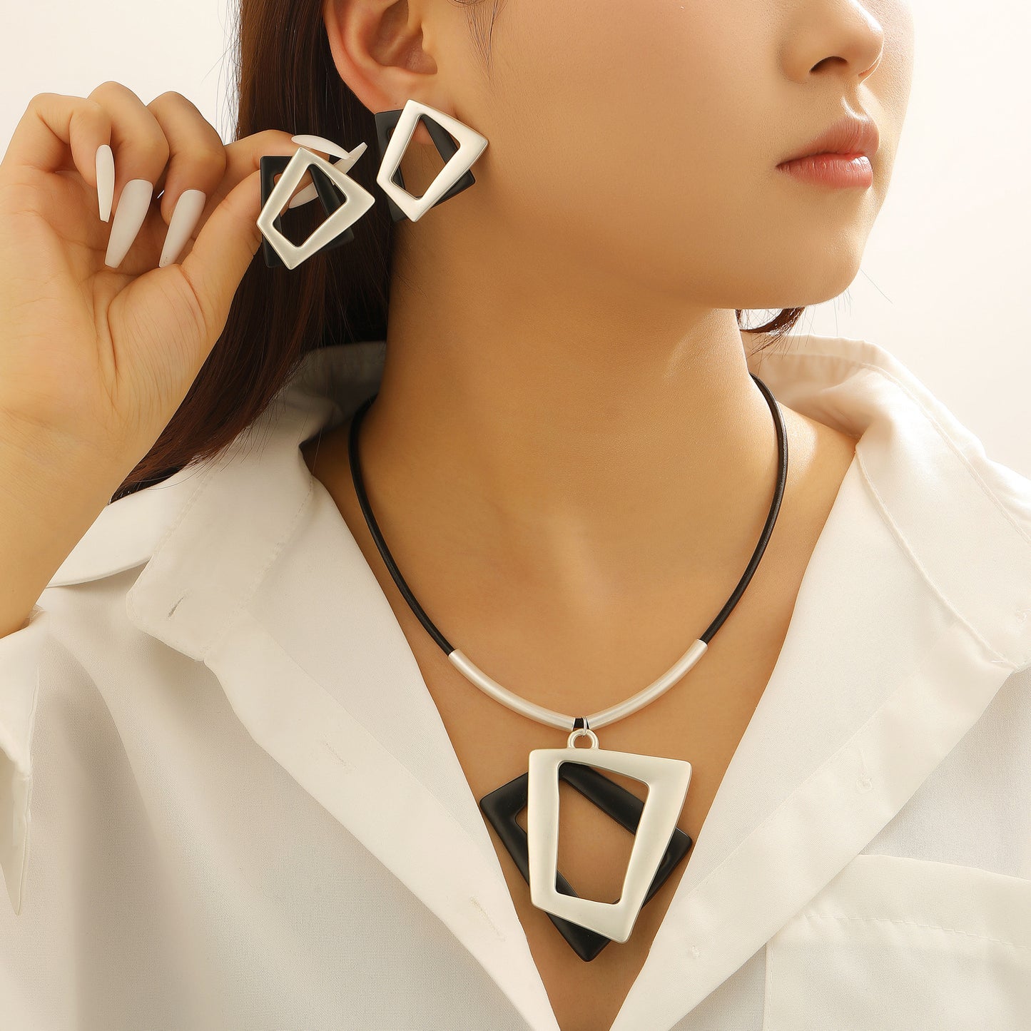 Women's & Men's Simple Style Geometric Exaggerated Fashion Quadrangle Color Matching Personality Jewelry Set