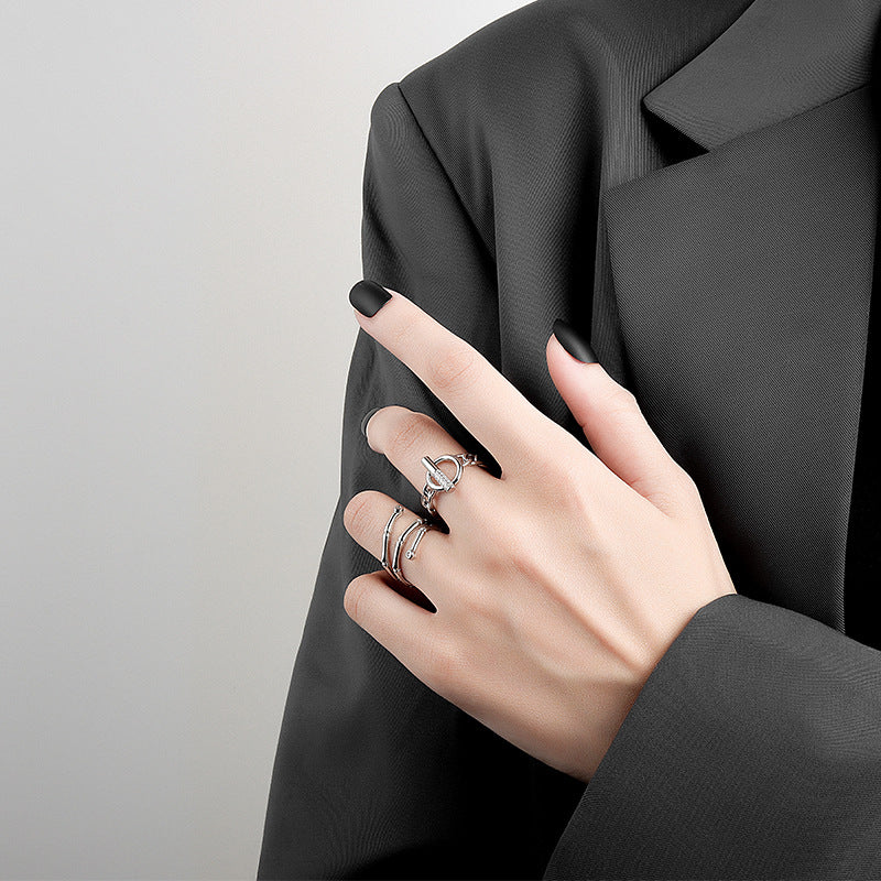 Versilberte, trendige Bambusringe für Damen im koreanischen Stil