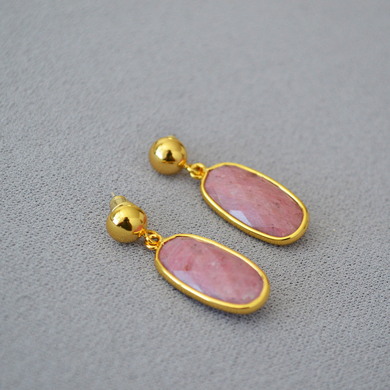 Oval Carved Real Stone Natural Simple Temperament Earrings