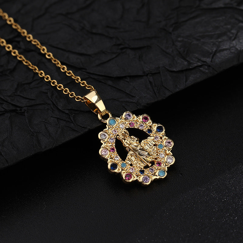 Women's Religious Copper Micro Inlay Colorful Zircon Pendant Necklaces