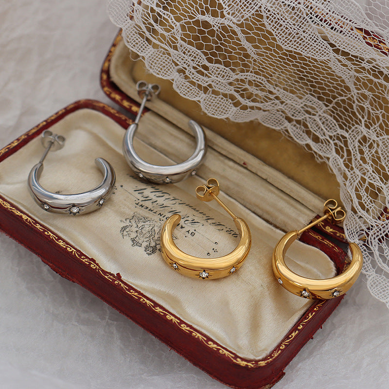 Women's Personalized Elegant Light Luxury Inlaid Zircon Shaped Titanium Earrings