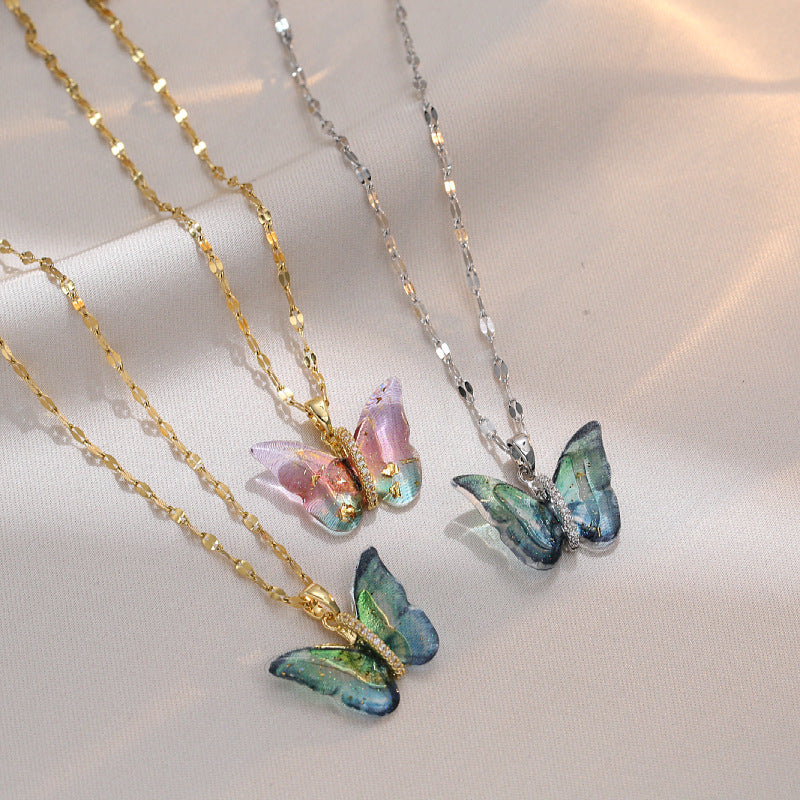 Colliers élégants et simples papillon de couleur de rêve dégradé de Zircon