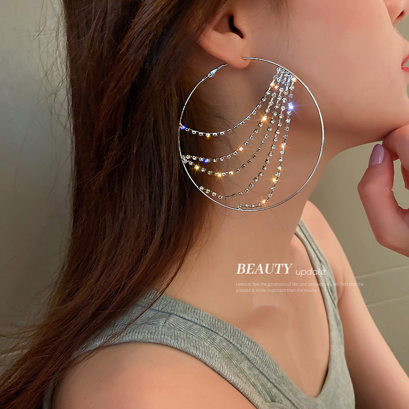 Women's Ear Fashion Exaggerated Rhinestone Chain Cool Earrings