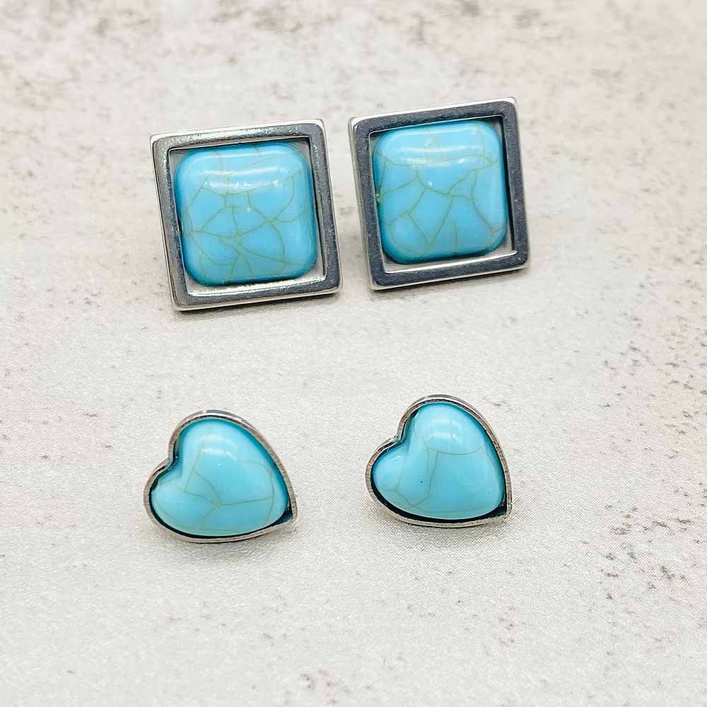 Steel Peach Heart Alloy Retro Turquoise Stud Earrings