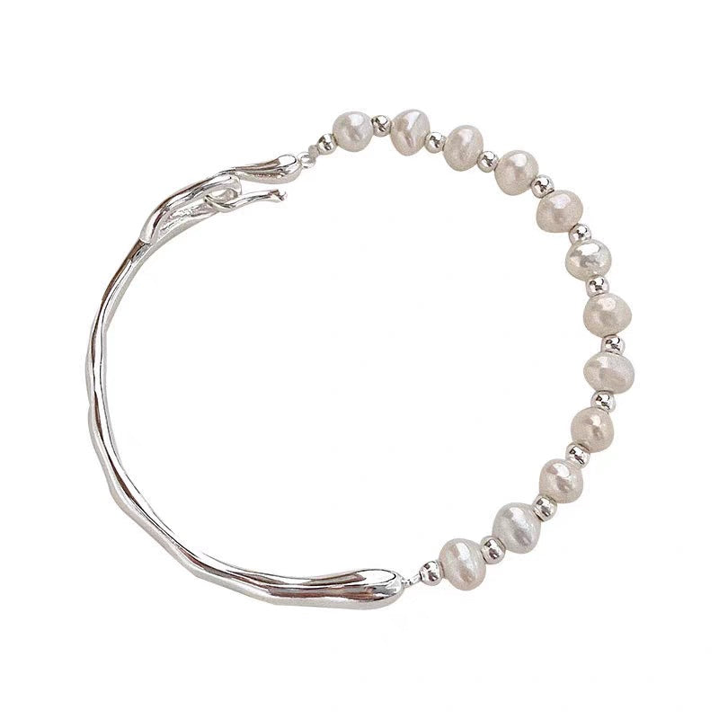 Women's Chain White Copper Sier Plated Natural Freshwater Pearl Bracelet