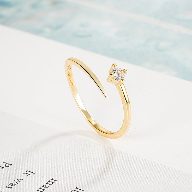 Small Diamond Twin Open Female Design Simple Adjustable Ring