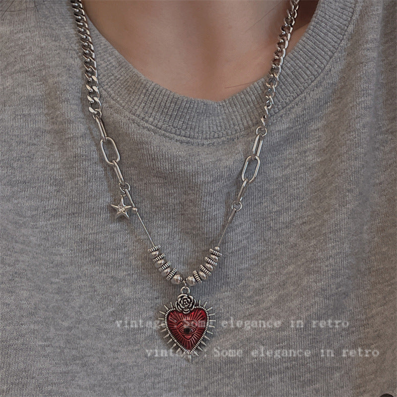 Dark Style Sier Love Devil's Eye Titanium Steel Female Necklaces