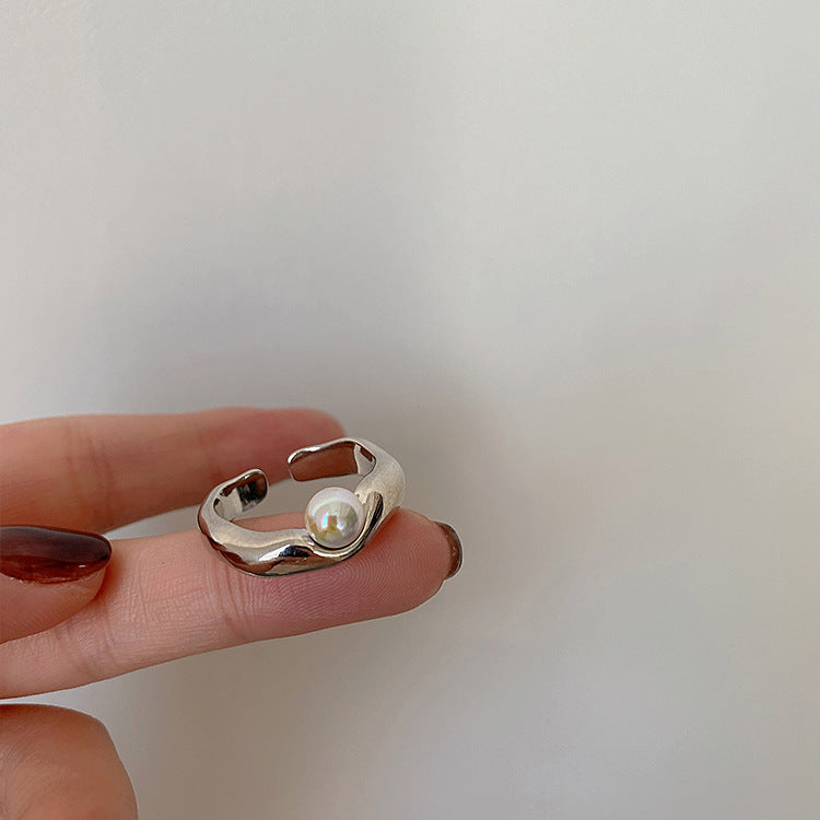 Matte Metal Open-end Pearl Female Simple Rings
