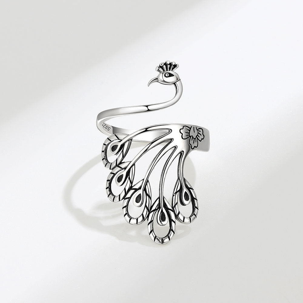 Peacock Female Retro Distressed Matte Phoenix Ethnic Style Open Rings