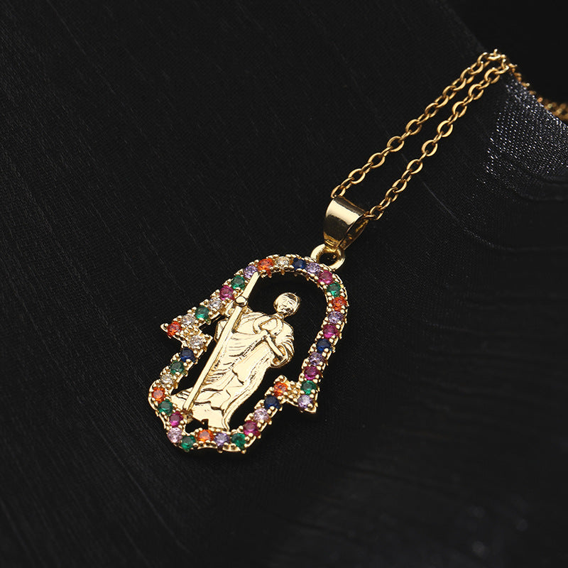 Women's Religious Copper Micro Inlay Colorful Zircon Pendant Necklaces