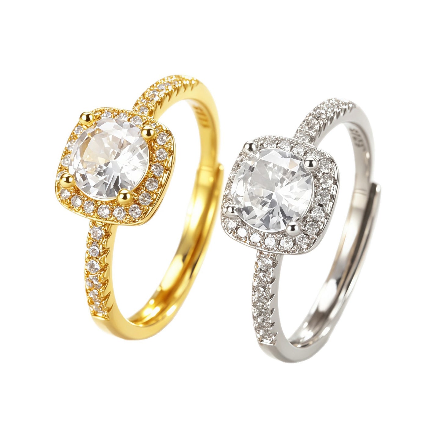 Diamond Square Round Affordable Luxury Fashion Pillow Zircon Opening Couple Rings