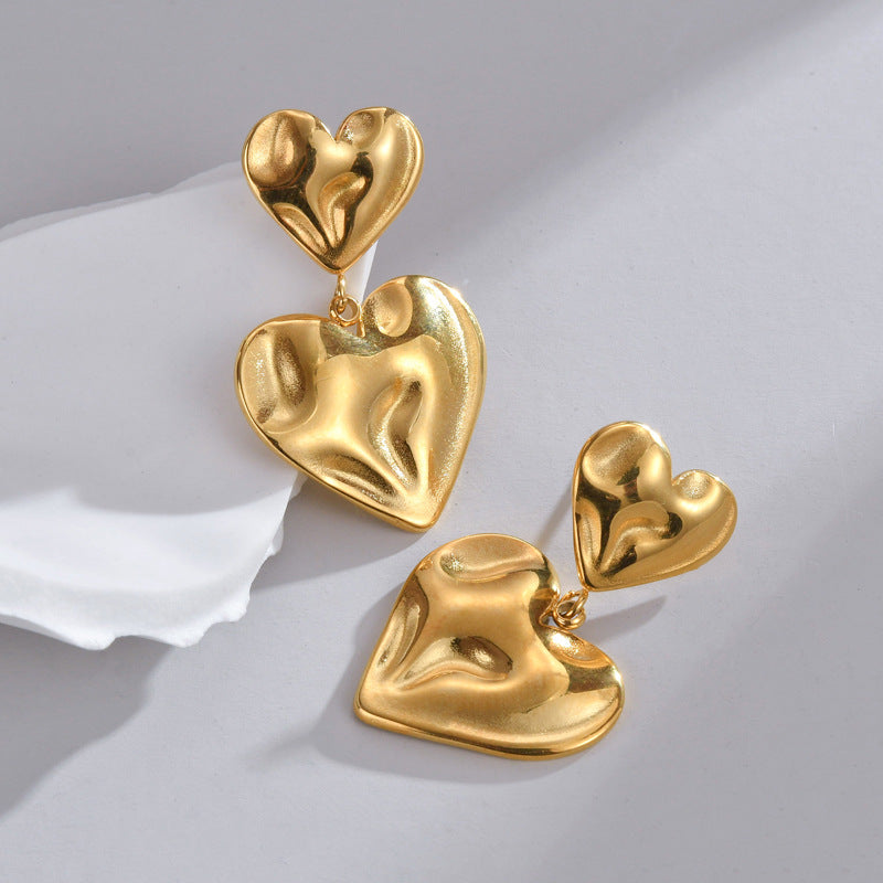 Women's Trendy Design Irregular Heart Titanium Steel Earrings