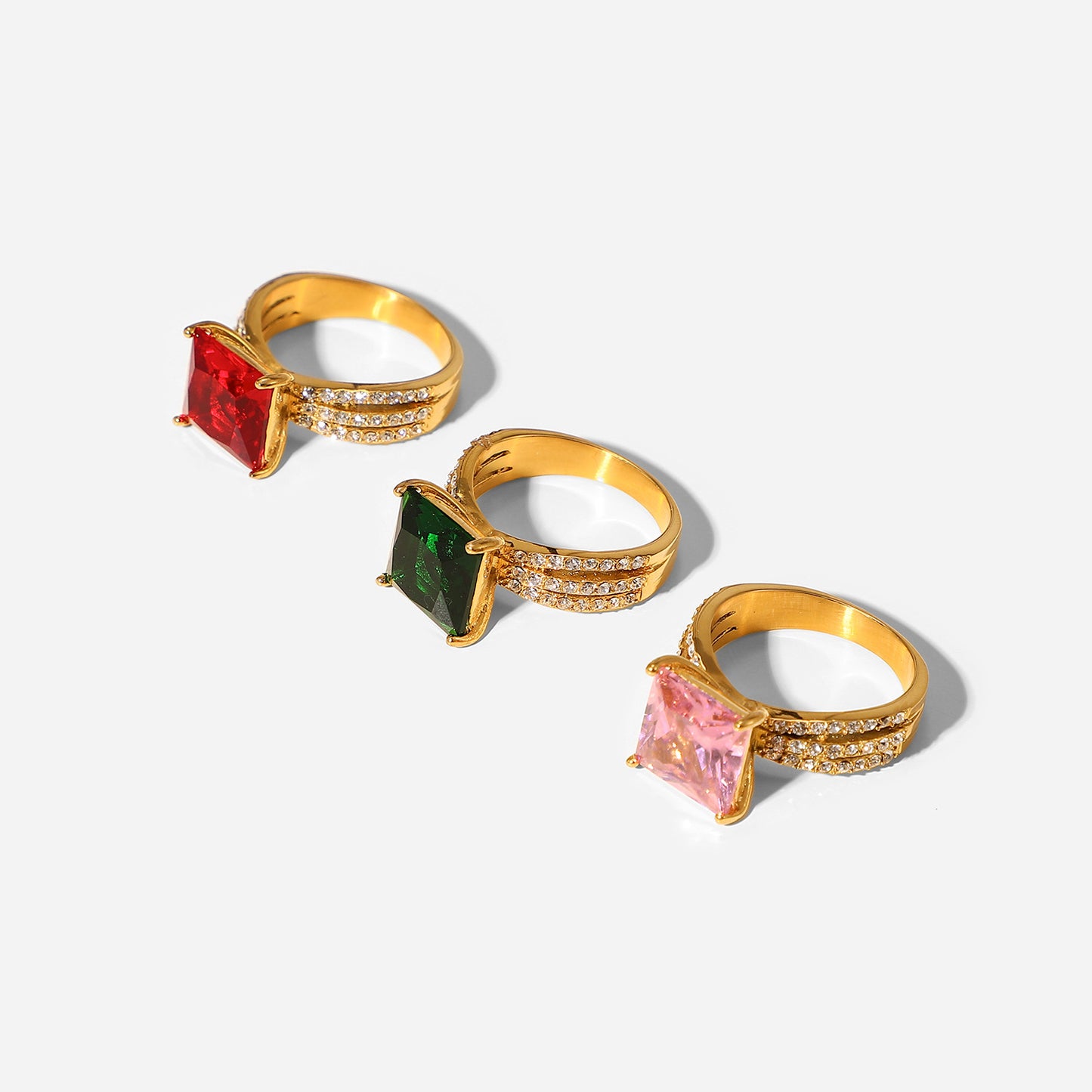 Women's Titanium Steel Gold-plated Stainless Square Zircon Rings