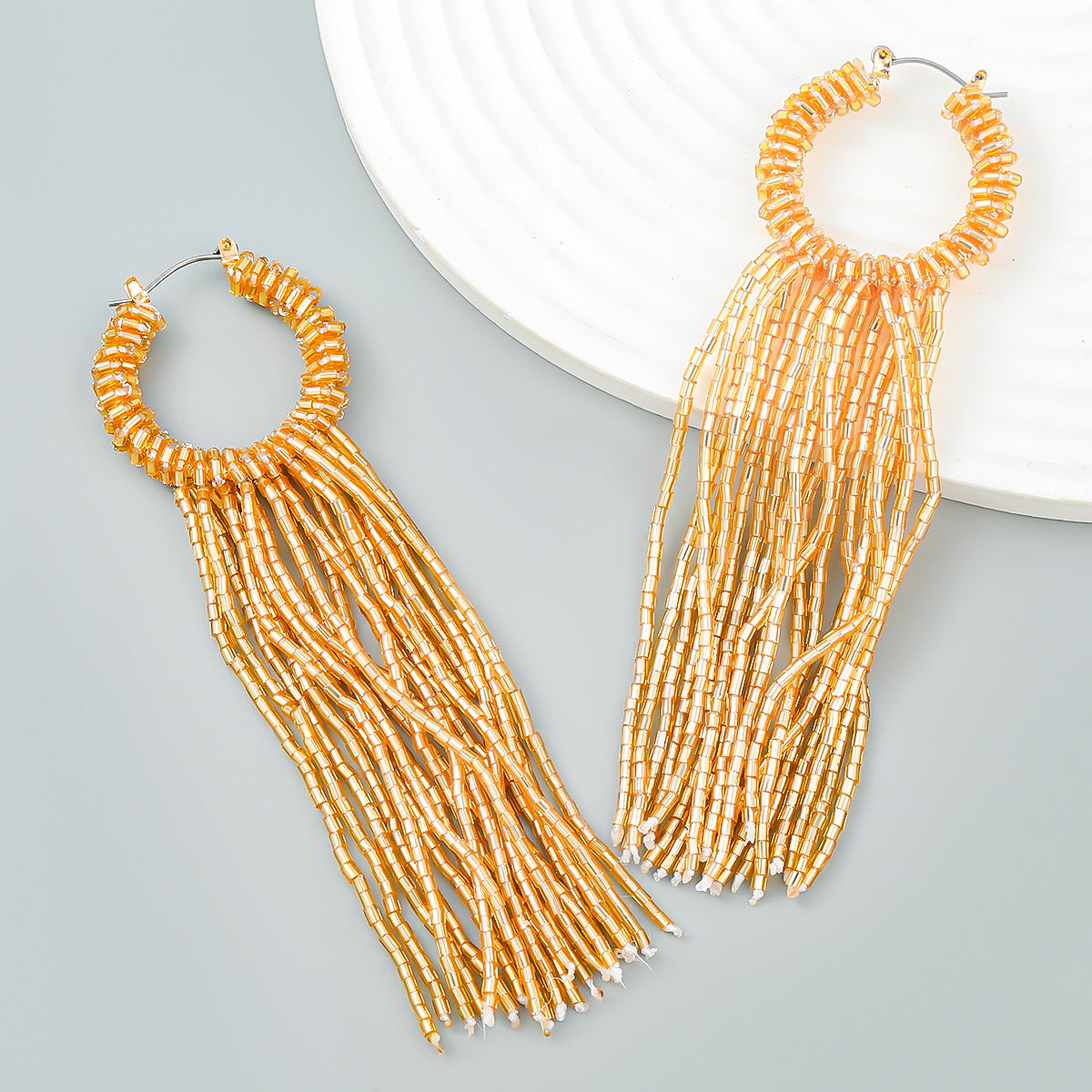 Women's Trend Glass Tube Woven Long Fringe Earrings
