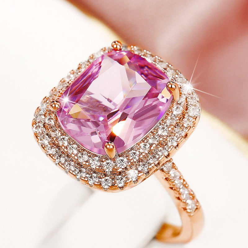 Bagues de simulation élégantes en diamant rose carré Shi