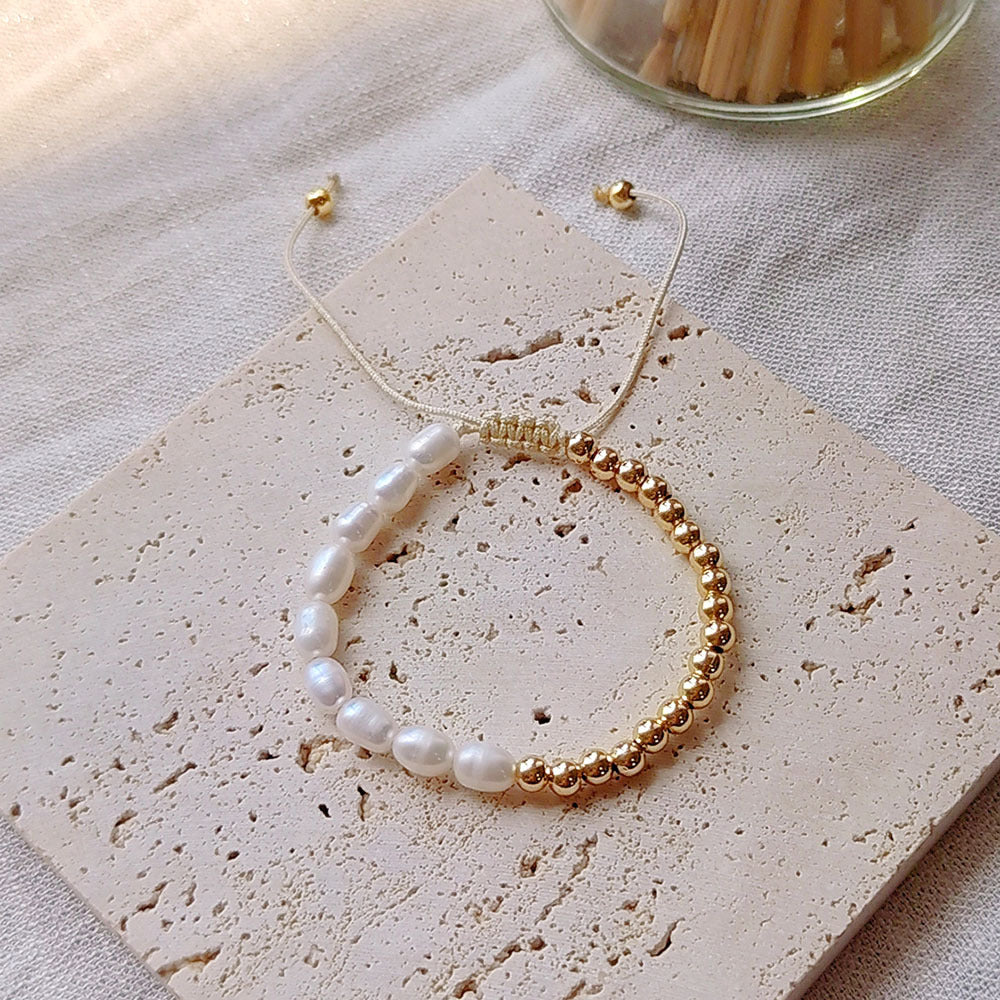 Natürliche Muschelkreuz-Goldperlen-Perlenarmbänder