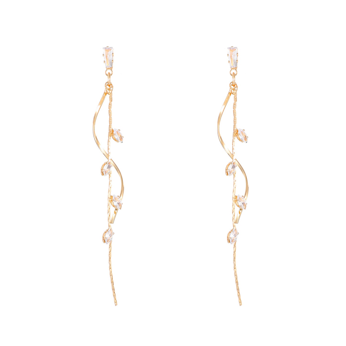 Damen-Ohrringe French Entry Lux mit langen Zirkonen und Quasten