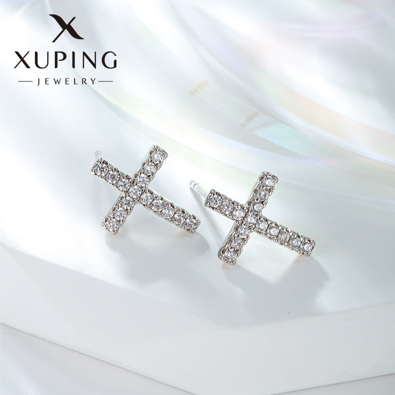 Women's & Men's & Jewelry Micro Inlaid Zirconium Cross And Earrings