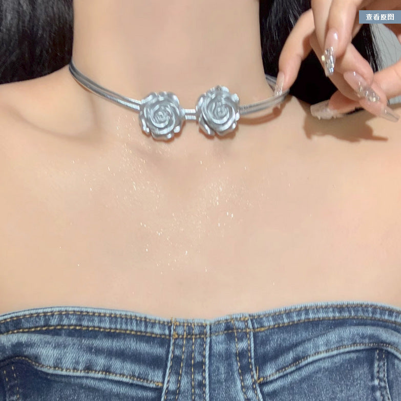Sier Rose clavicule chaîne Niche sac doux Cool colliers chauds