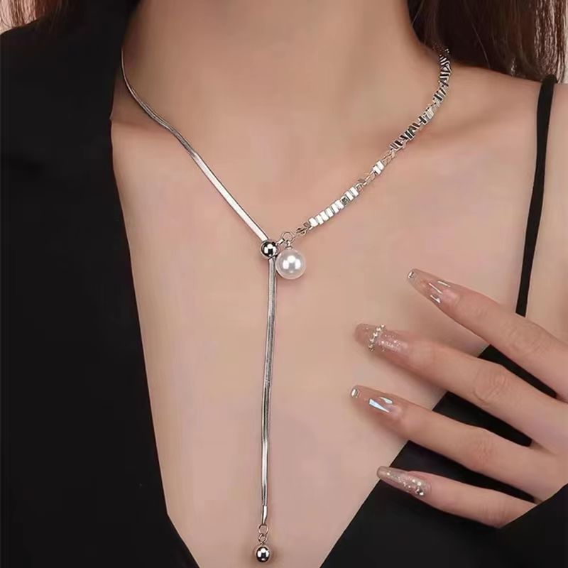 Women's Sier Pearl Light Luxury High-grade Pull-out Clavicle Chain Necklaces
