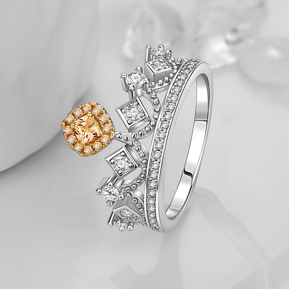 Women's Lady Style Pink Diamond Crown Princess Rings