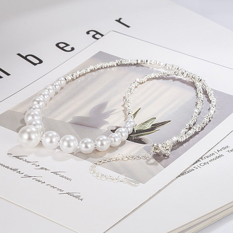 Petits morceaux de colliers de luxe en perles d'argent pour femmes