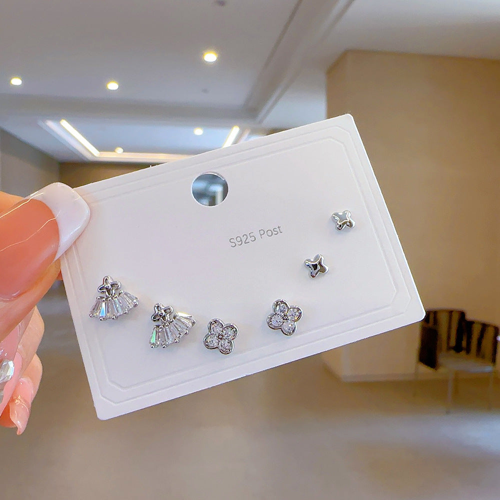 High-grade One Card Three Sier Suit Earrings