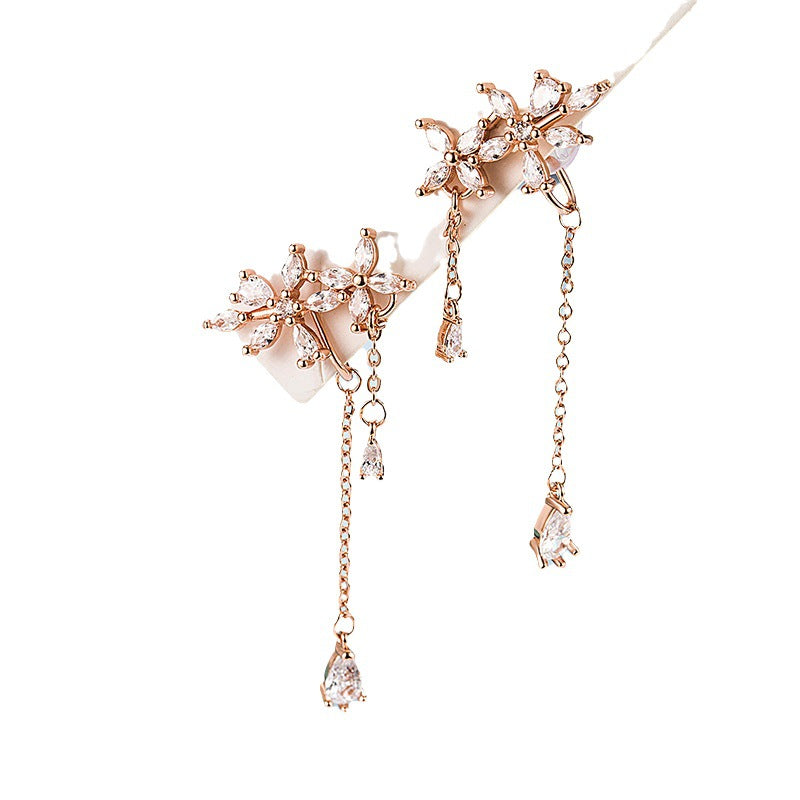 Women's Light Luxury Refined Grace Zircon Flower Tassel Rings