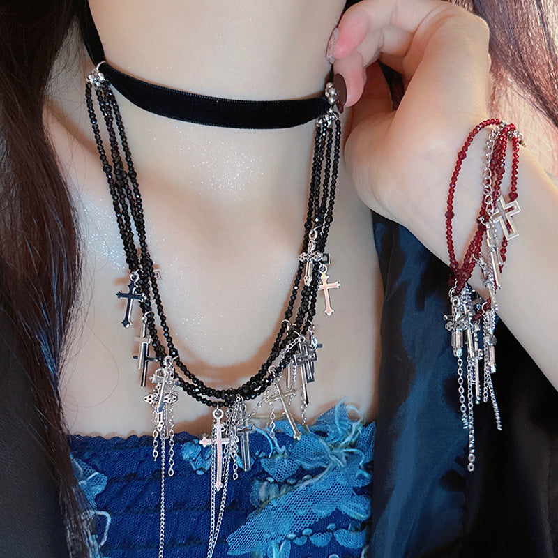 Cross Tassel Niche Temperament Neck Band Necklaces
