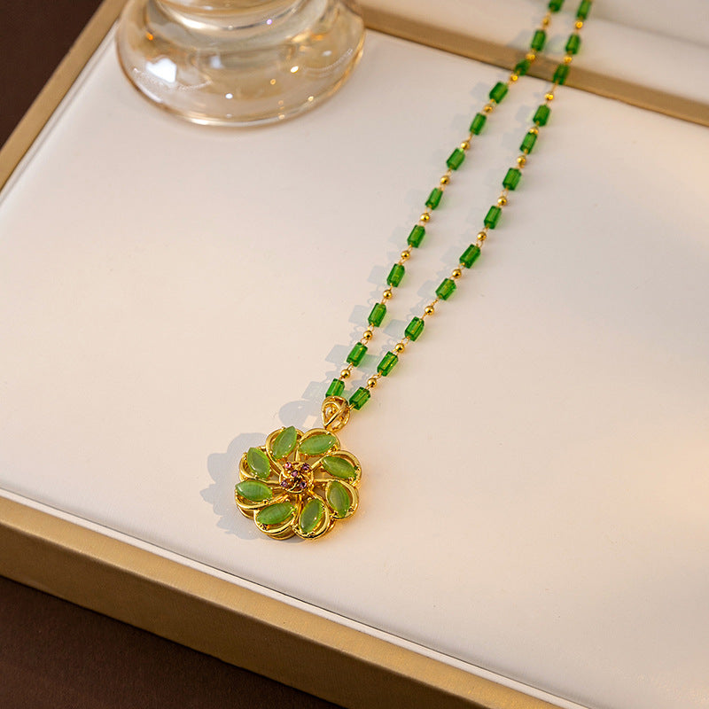 Colliers rétro en bambou avec boucle de paix et dégradé d'émeraude pour femmes